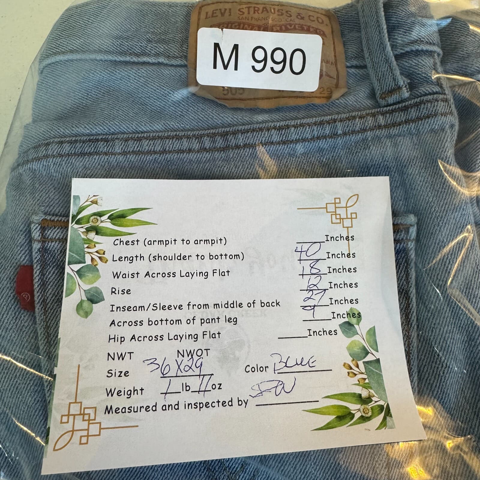 Levis 505 Jeans Men 36x29 Regular Fit Mid Rise Straight Leg Light Wash Blue - Thumbnail 8