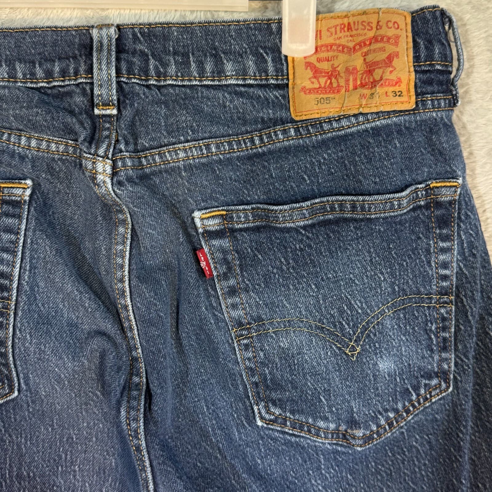 Levi’s 505 Men’s Jeans 34x32 Blue Denim Stretch Mid-Rise Straight Leg - Thumbnail 7