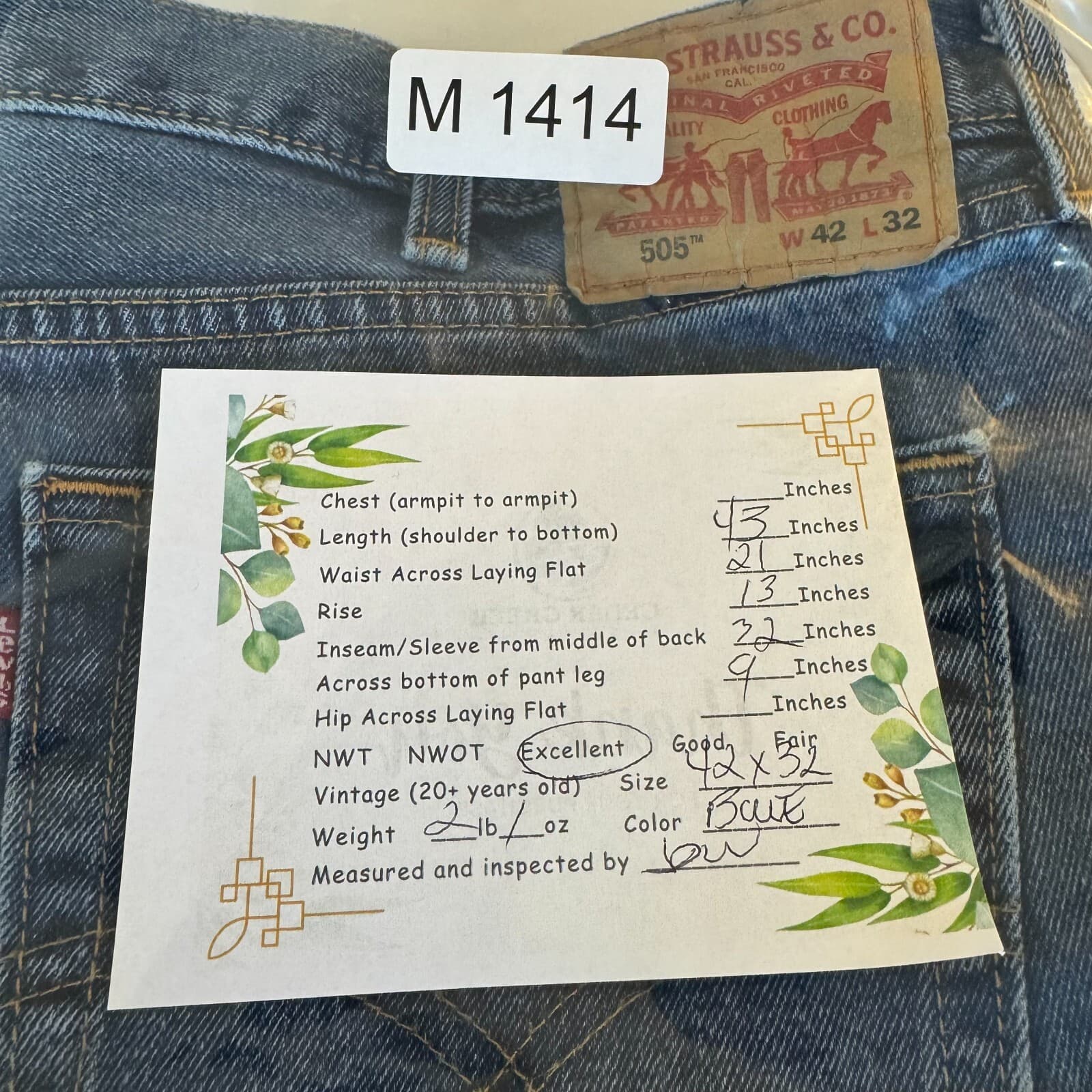 Levi’s 505 Men’s Jeans 42x32 Blue Denim Stretch Mid-Rise Straight Leg - Thumbnail 9