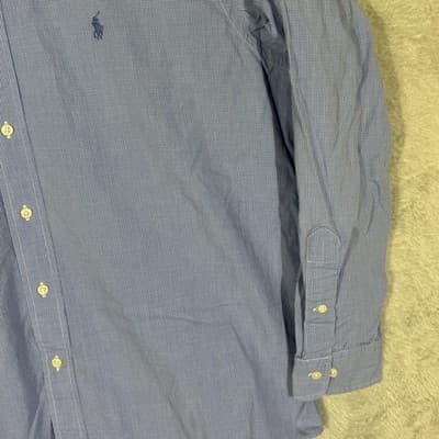 Ralph Lauren Shirt Mens 16 34/35 Blue Yarmouth Check Cotton Button Down Logo - Thumbnail 4