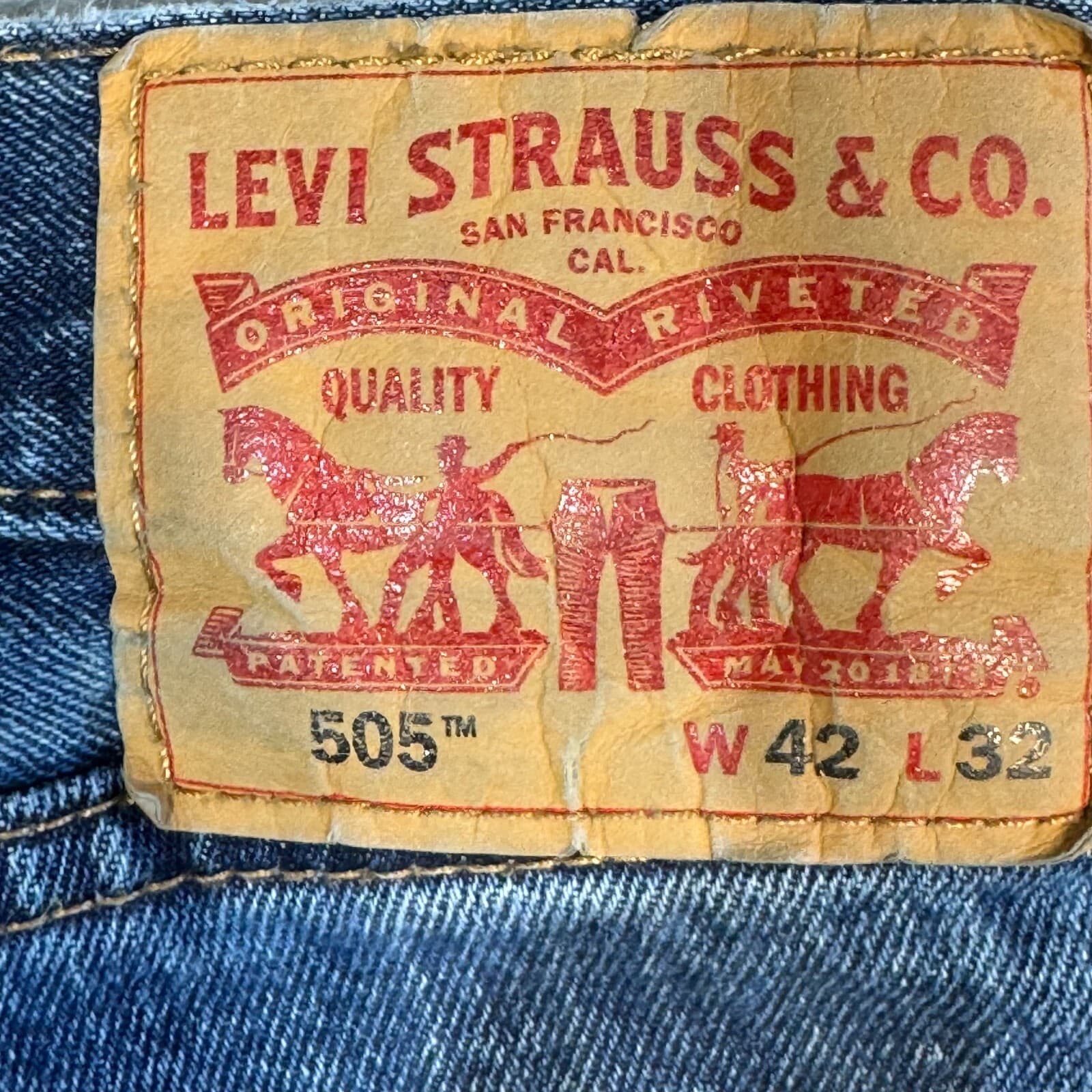 Levi’s 505 Men’s Jeans 42x32 Blue Denim Stretch Mid-Rise Straight Leg - Thumbnail 10