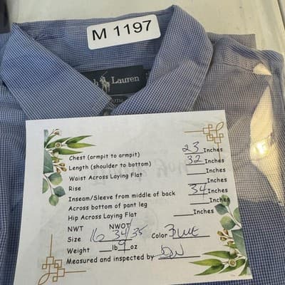 Ralph Lauren Shirt Mens 16 34/35 Blue Yarmouth Check Cotton Button Down Logo - Thumbnail 15