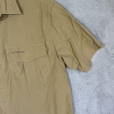 Simms Shirt Mens Large Brown Check Short Sleeve Button Up Fishing Guide Pockets - Thumbnail 5