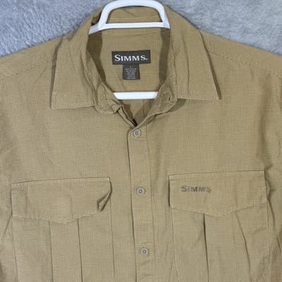 Simms Shirt Mens Large Brown Check Short Sleeve Button Up Fishing Guide Pockets - Thumbnail 4