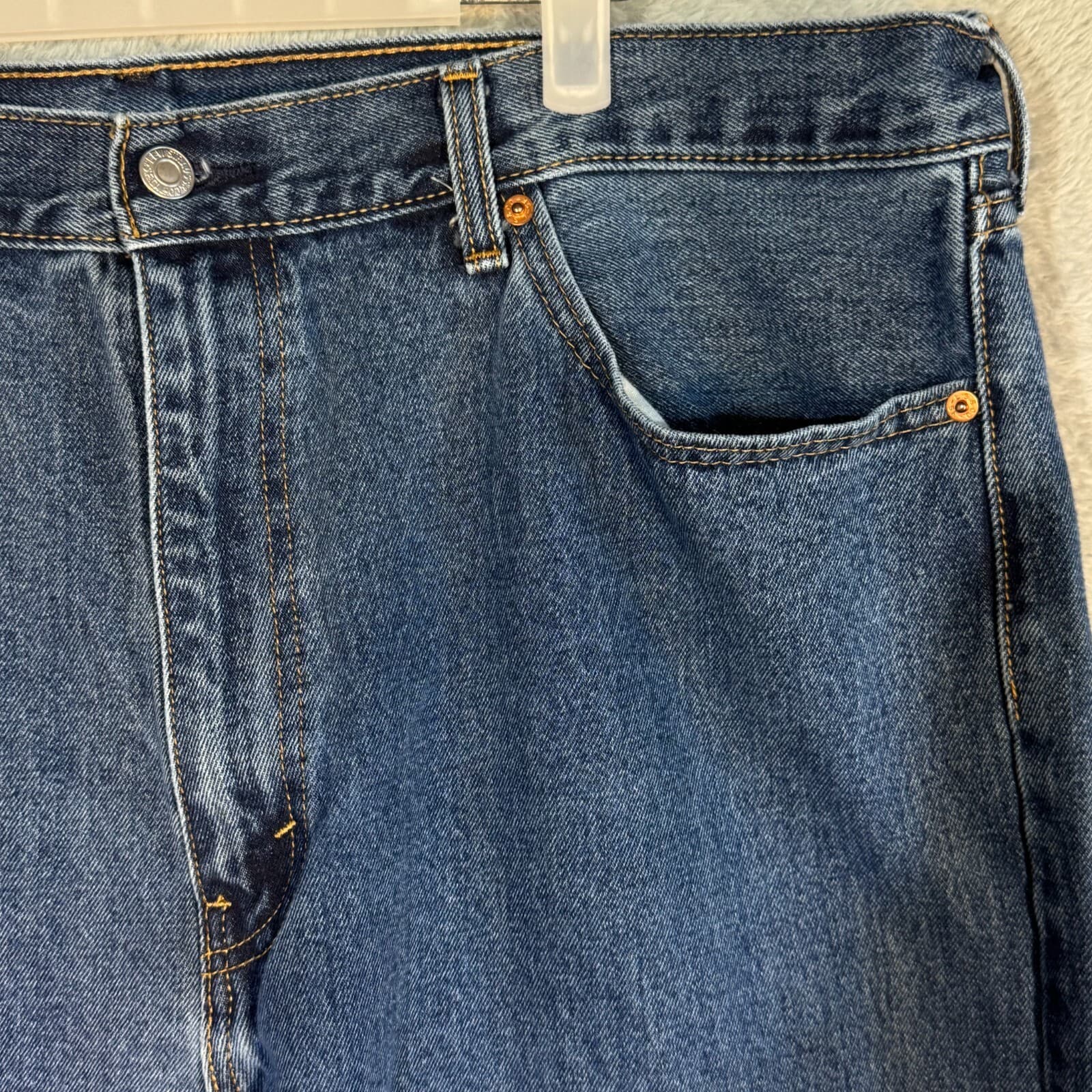 Levi’s 505 Men’s Jeans 42x32 Blue Denim Stretch Mid-Rise Straight Leg - Thumbnail 4