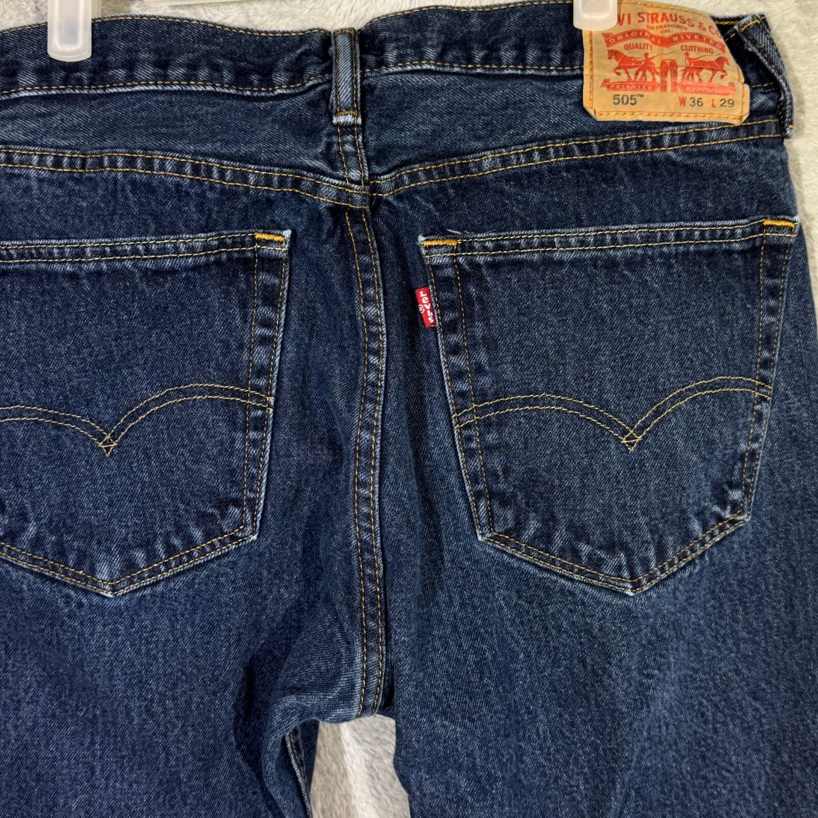 Levis 505 Jeans Men 36x29 Regular Fit Mid Rise Straight Leg Blue Denim Classic - Thumbnail 7