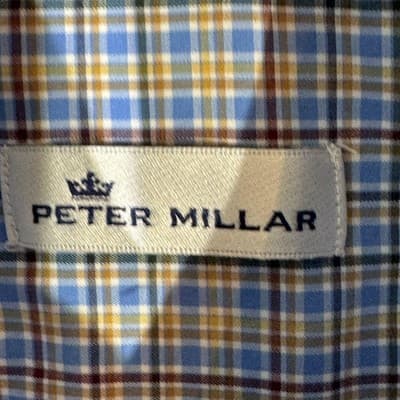 Peter Millar Shirt Mens Medium Blue Plaid Button Down Long Sleeve Cotton Casual - Thumbnail 6