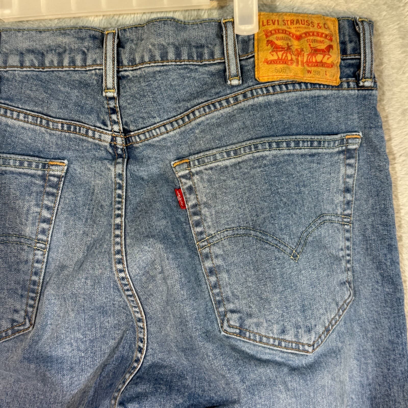 Levi’s 505 Men’s Jeans 38x34 Blue Denim Stretch Mid-Rise Straight Leg - Thumbnail 7