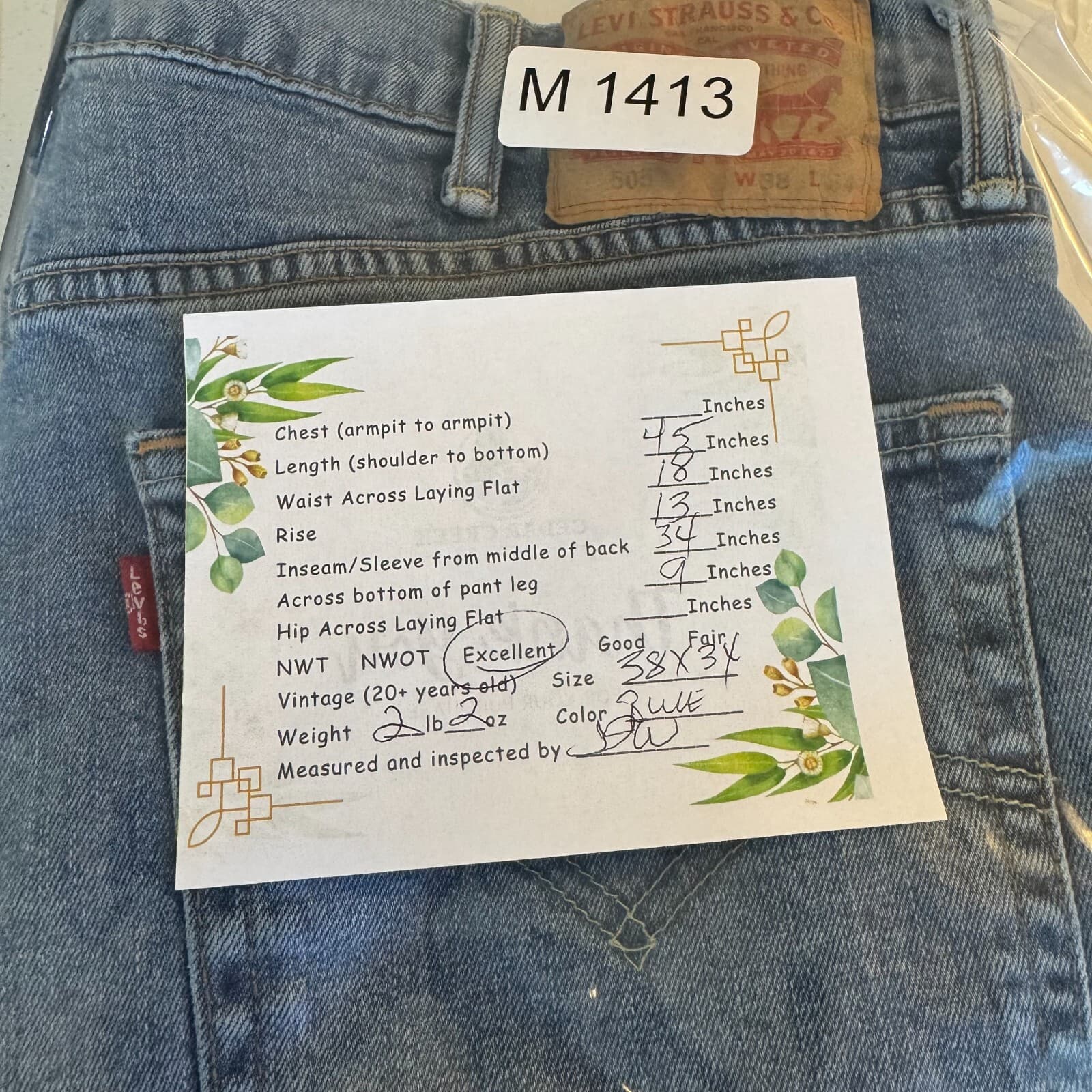 Levi’s 505 Men’s Jeans 38x34 Blue Denim Stretch Mid-Rise Straight Leg - Thumbnail 9