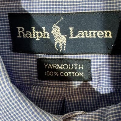 Ralph Lauren Shirt Mens 16 34/35 Blue Yarmouth Check Cotton Button Down Logo - Thumbnail 7