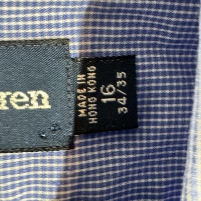 Ralph Lauren Shirt Mens 16 34/35 Blue Yarmouth Check Cotton Button Down Logo - Thumbnail 8