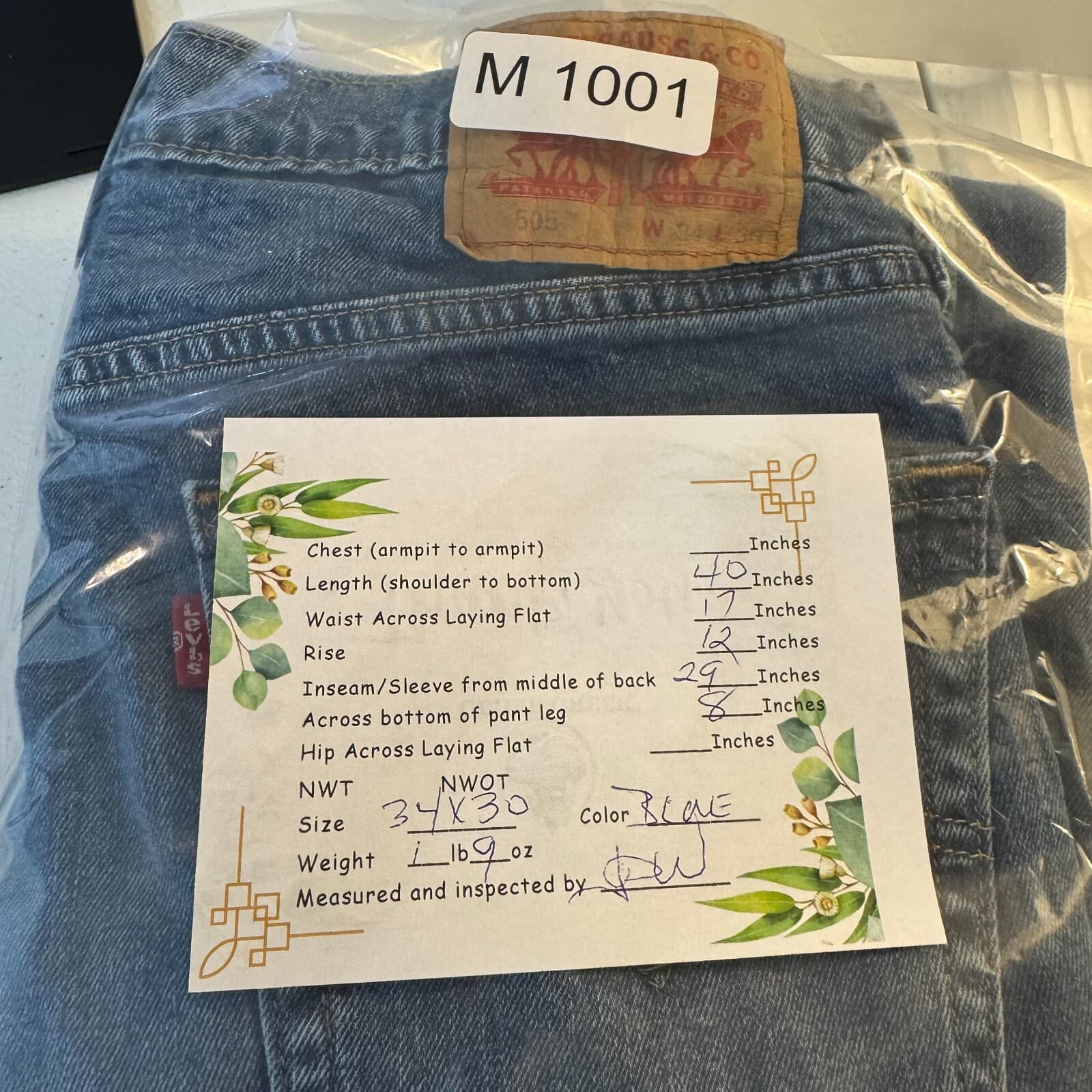 Levis 505 Jeans Men 34x30 Regular Fit Mid Rise Straight Leg Blue Denim Classic - Thumbnail 14