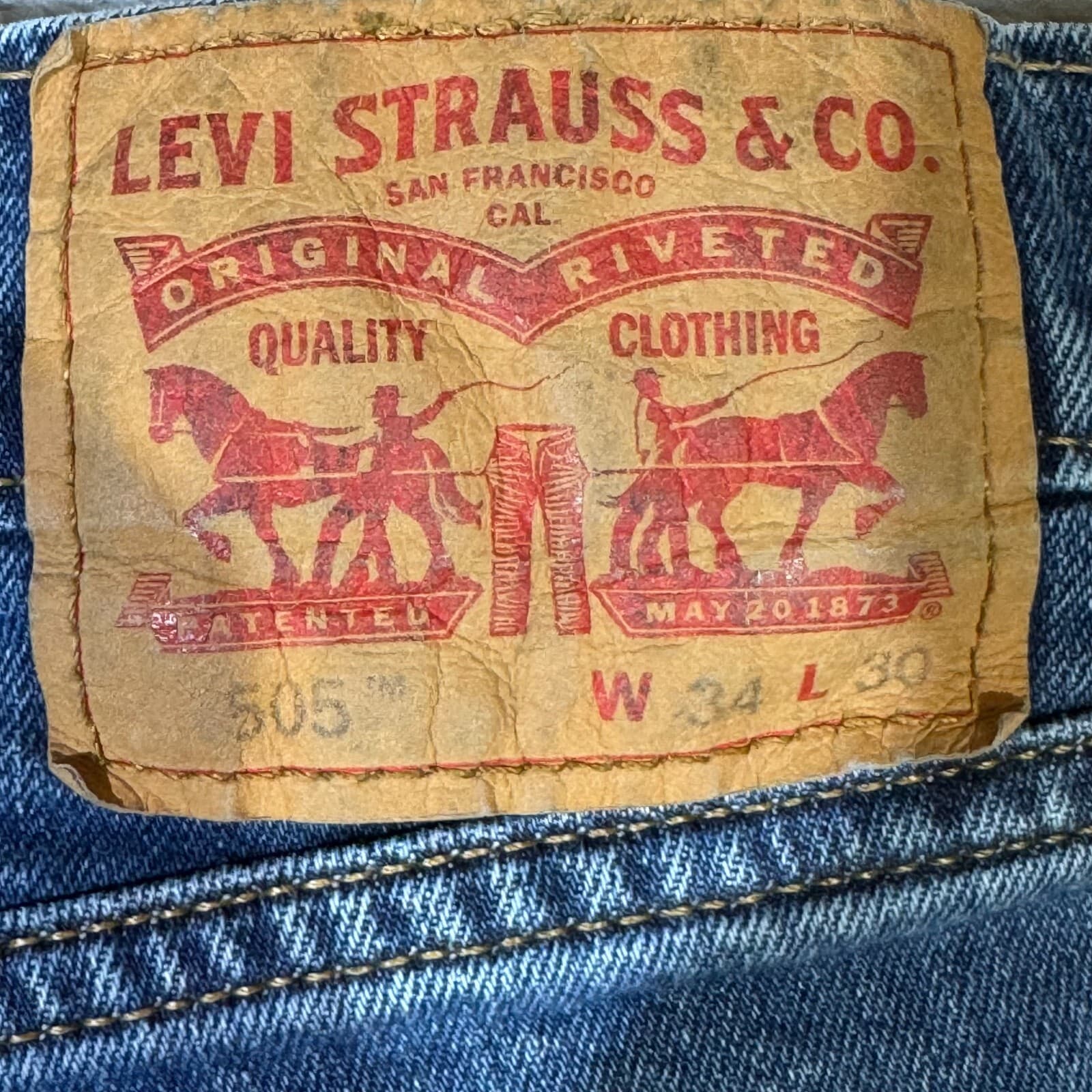 Levis 505 Jeans Men 34x30 Regular Fit Mid Rise Straight Leg Blue Denim Classic - Thumbnail 9