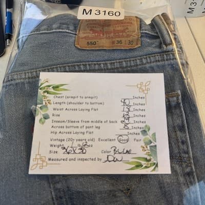 Vintage Levis 550 Jeans Mens 36x28 (36x30) Blue Relaxed Tapered Light Wash Denim - Thumbnail 12