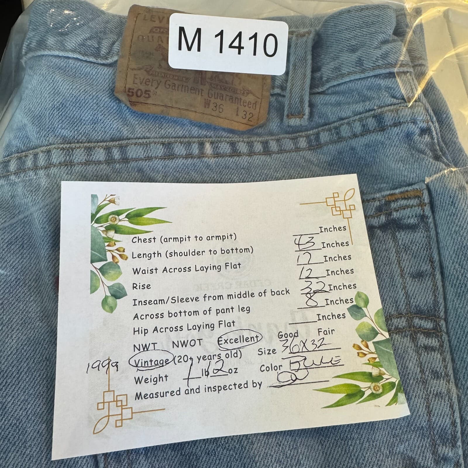 Levi’s 505 Men’s Jeans 36x32 Light Blue Denim Stretch Mid-Rise Straight - Thumbnail 9