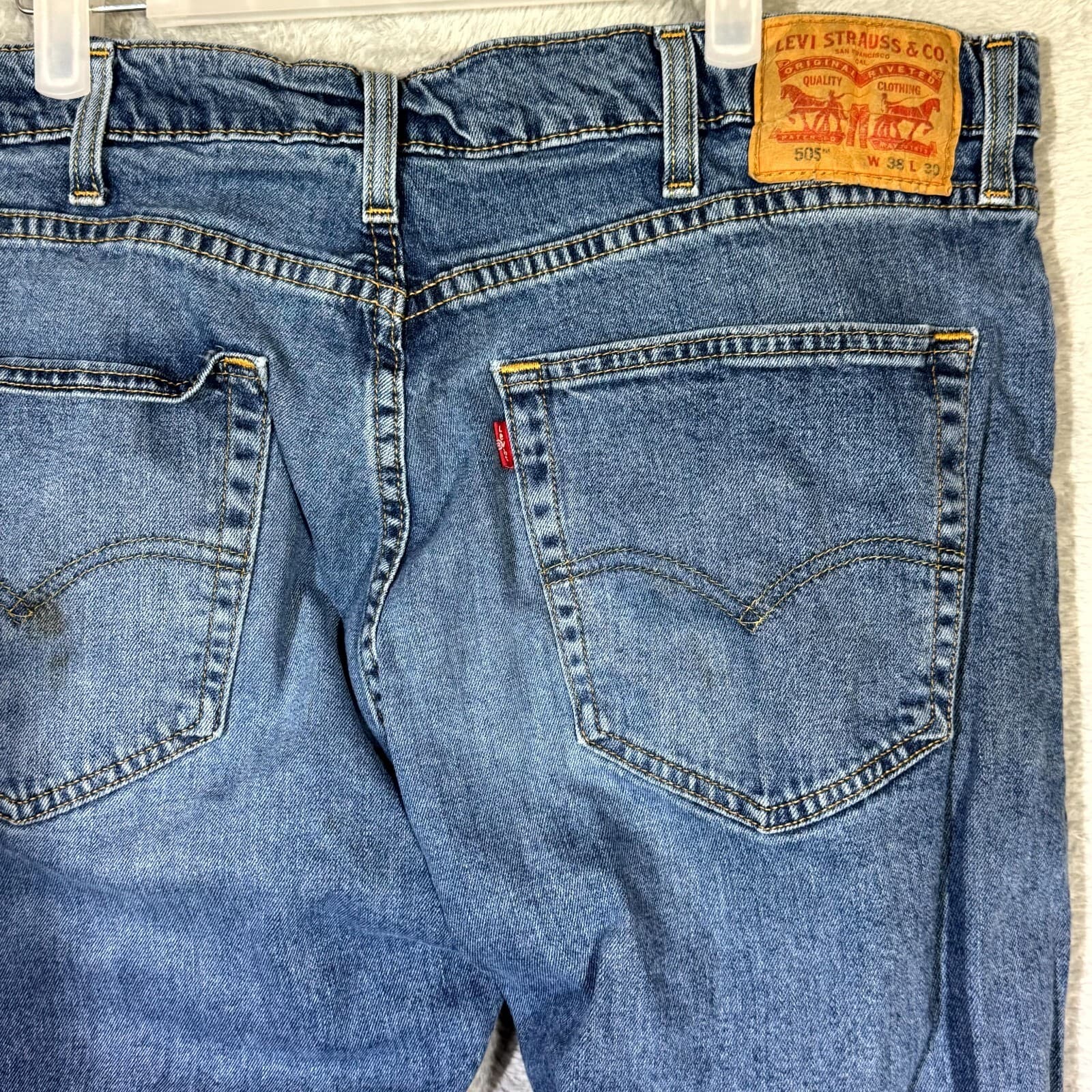 Levi’s 505 Men’s Jeans 38x30 Blue Denim Stretch Mid-Rise Straight Leg - Thumbnail 8