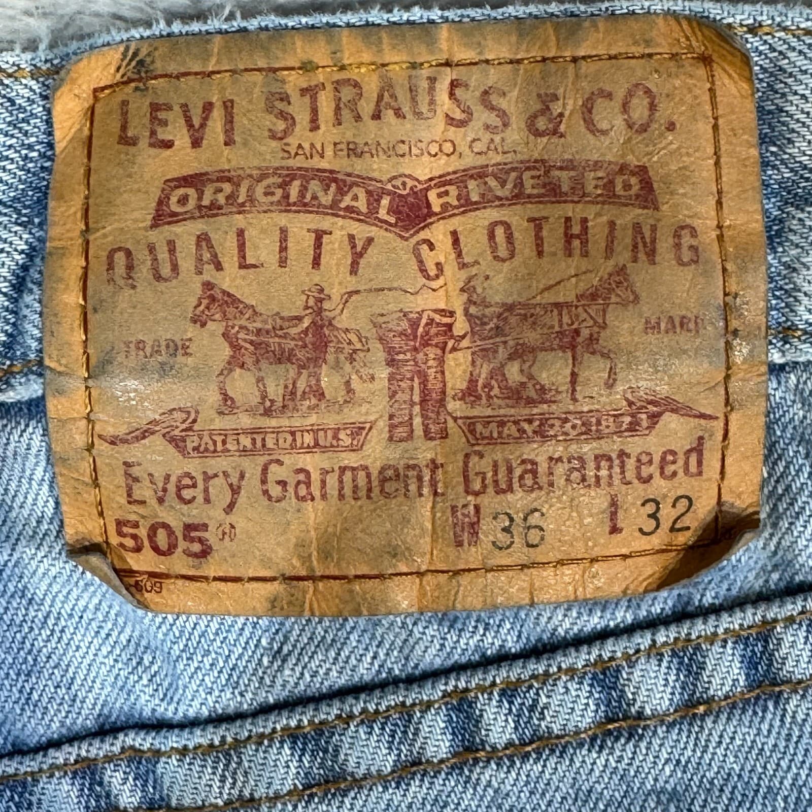 Levi’s 505 Men’s Jeans 36x32 Light Blue Denim Stretch Mid-Rise Straight - Thumbnail 8