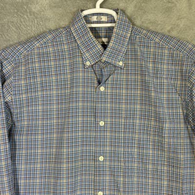 Peter Millar Shirt Mens Medium Blue Plaid Button Down Long Sleeve Cotton Casual - Thumbnail 4