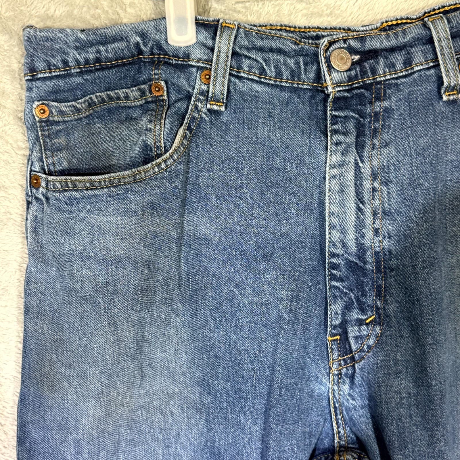 Levi’s 505 Men’s Jeans 38x30 Blue Denim Stretch Mid-Rise Straight Leg - Thumbnail 4