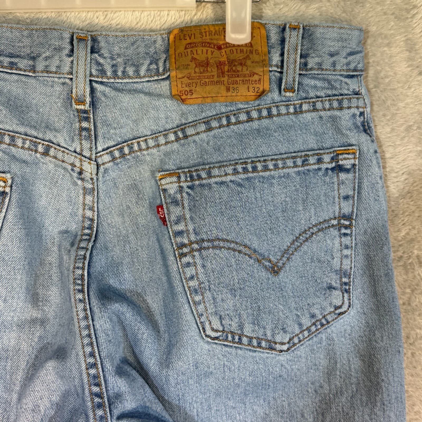 Levi’s 505 Men’s Jeans 36x32 Light Blue Denim Stretch Mid-Rise Straight - Thumbnail 7