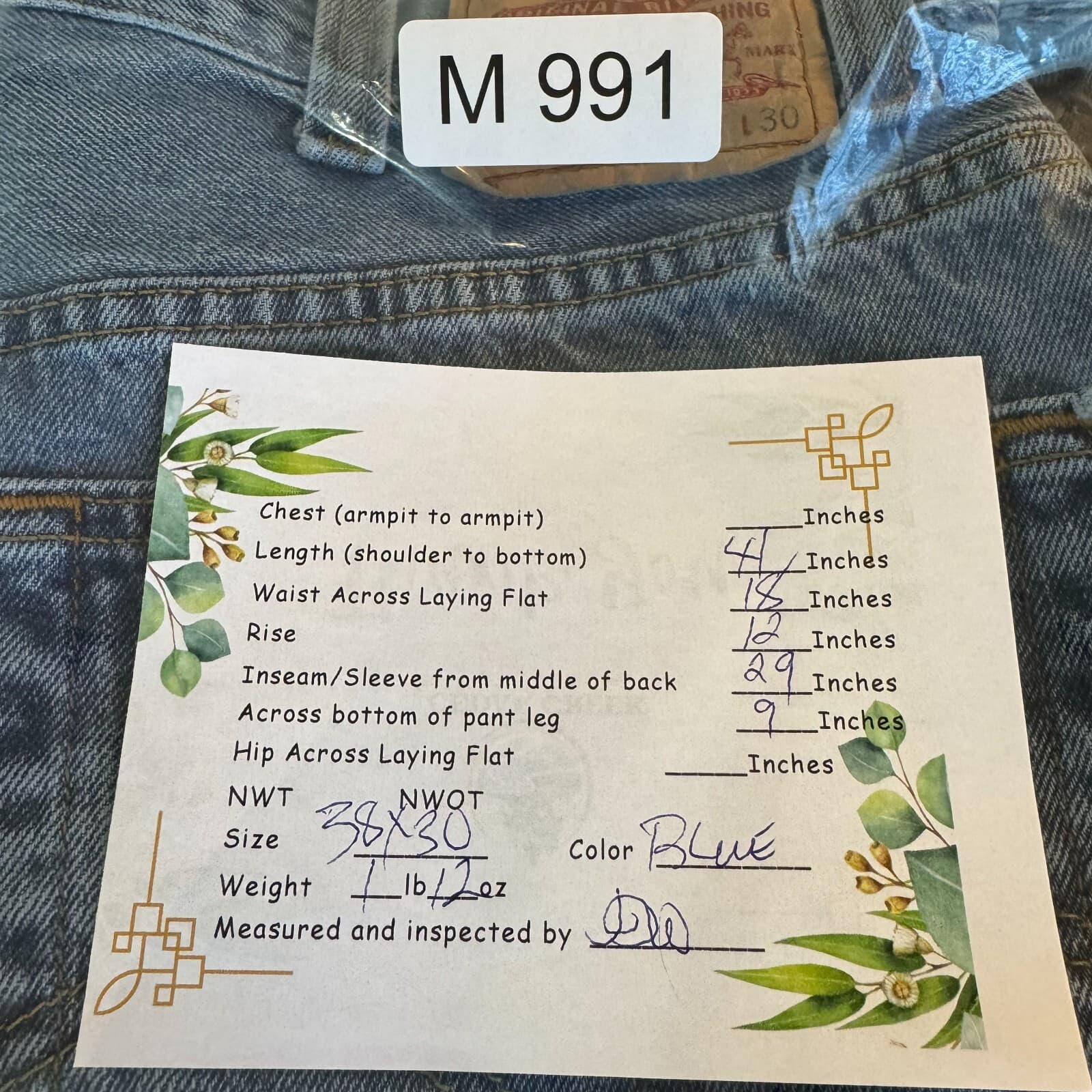 Levis 505 Jeans Men 38x30 Regular Fit Mid Rise Straight Leg Blue Denim Classic - Thumbnail 9