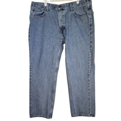 Carhartt Jeans Mens 40x30 Blue Relaxed Fit Denim Straight Leg Workwear Pants Zip - Image 1