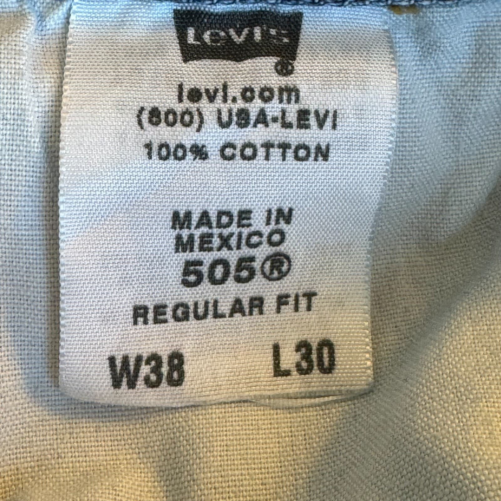 Levis 505 Jeans Men 38x30 Regular Fit Mid Rise Straight Leg Blue Denim Classic - Thumbnail 12