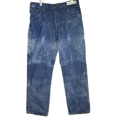 Dickies Jeans Mens 34x32 Blue Denim Straight Leg Workwear Distressed Wash Zip - Image 1