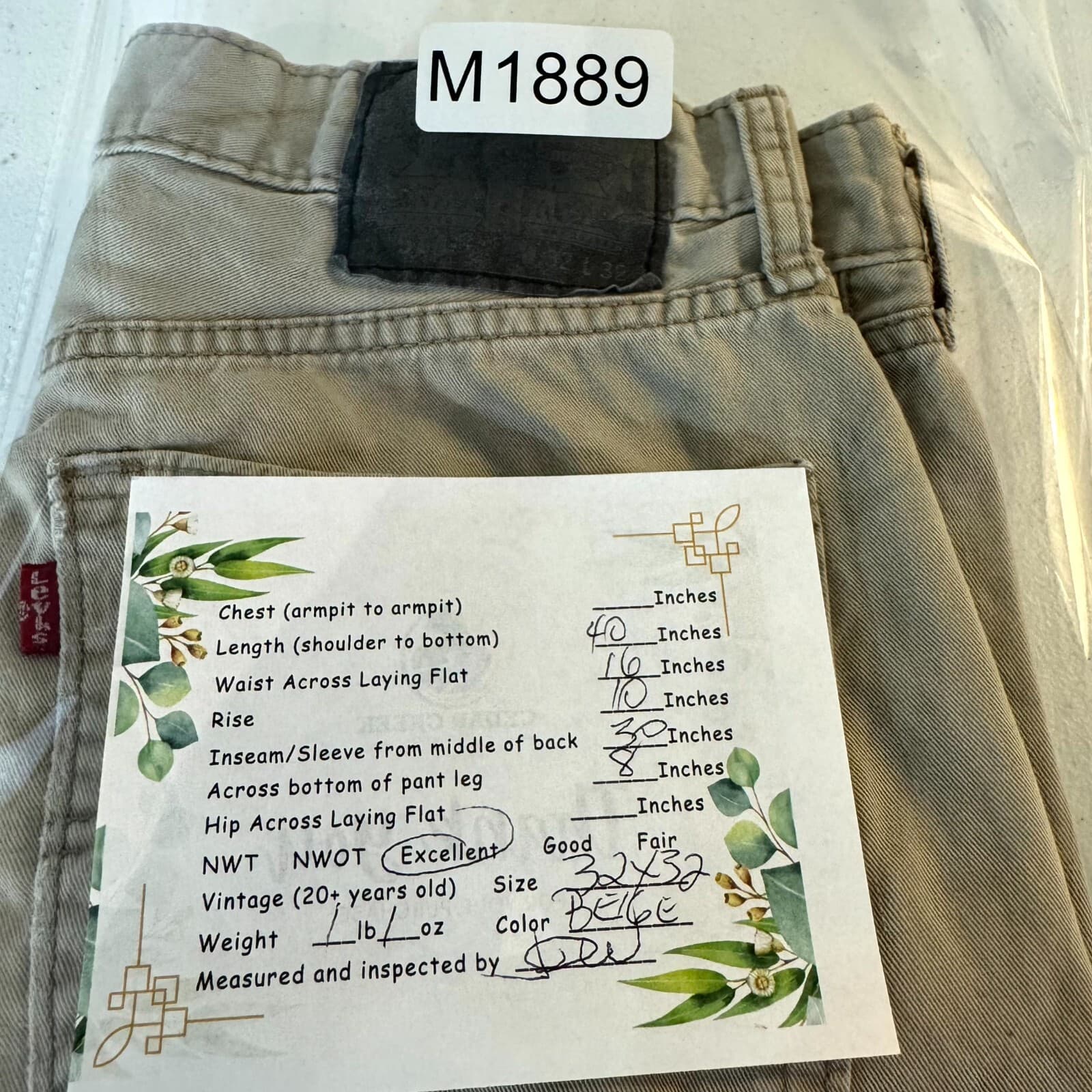 Levi's 514 Men's Jeans 32x32 Beige Denim Mid Rise Straight Fit 100% Cotton - Thumbnail 8