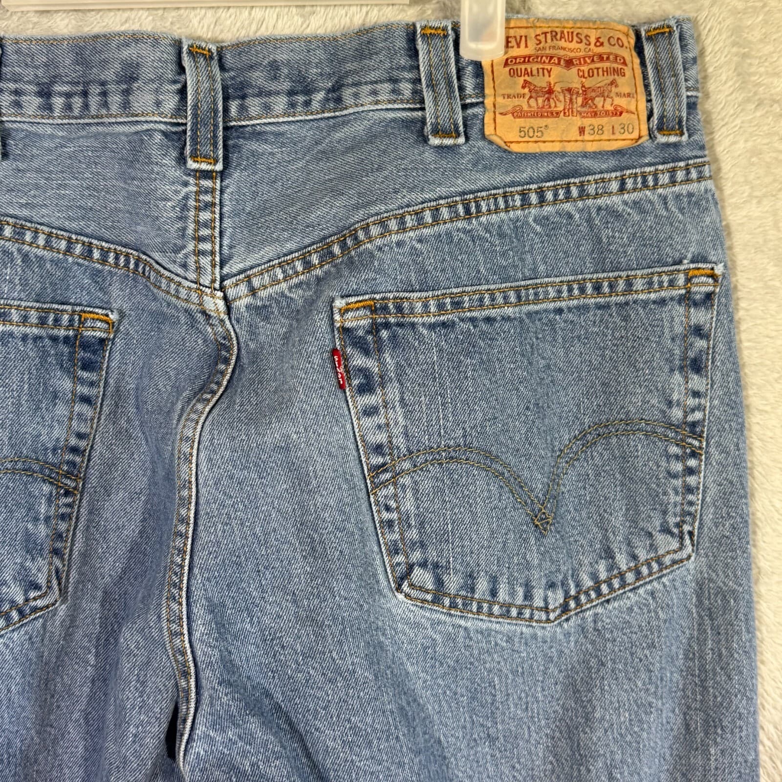 Levis 505 Jeans Men 38x30 Regular Fit Mid Rise Straight Leg Blue Denim Classic - Thumbnail 7