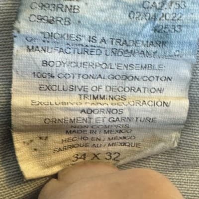 Dickies Jeans Mens 34x32 Blue Denim Straight Workwear Pants Distressed Good Zip - Thumbnail 6