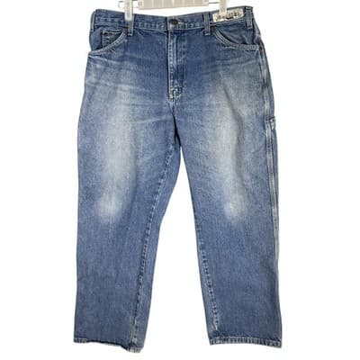 Dickies Jeans Mens 36x30 Blue Carpenter Workwear Denim Utility Pants Zip Fly - Image 1