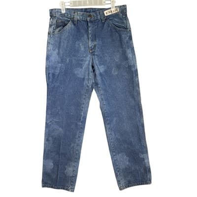 Dickies Jeans Mens 34x32 Blue Denim Straight Workwear Pants Distressed Good Zip - Image 1