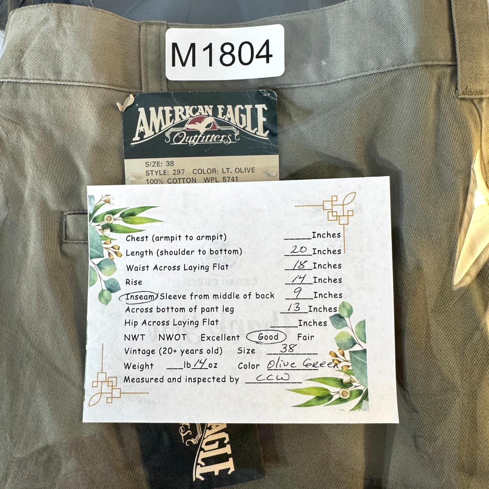 American Eagle Outfitters Men’s Chino Shorts 38 Olive Green Cotton Pleated - Thumbnail 7