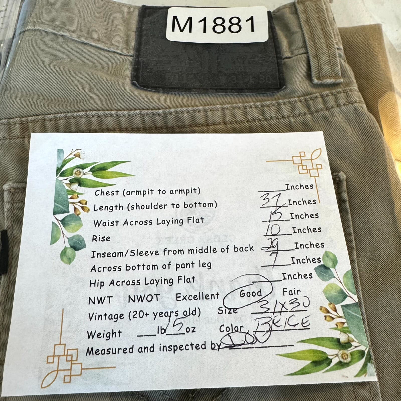 Levi's 511 Men's Jeans 31x30 Beige Slim Fit Straight Leg Denim 100% Cotton - Thumbnail 8