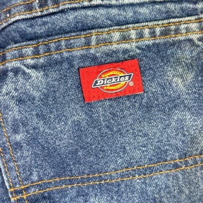 Dickies Jeans Mens 34x32 Blue Denim Straight Leg Workwear Distressed Wash Zip - Thumbnail 3