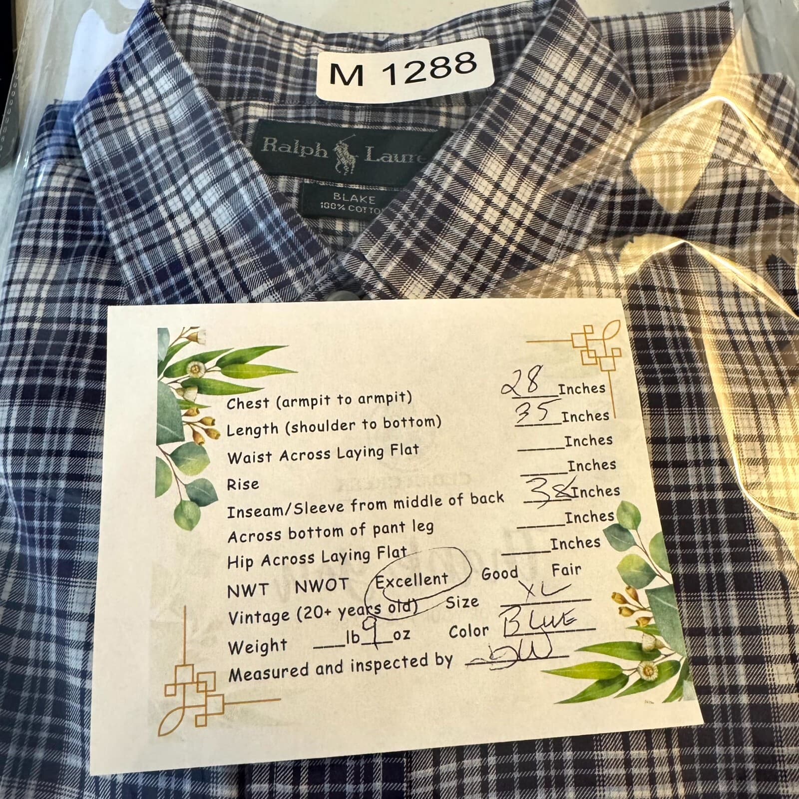 Ralph Lauren Blake Men’s Shirt XL Blue Plaid Cotton Long Sleeve Button-Down - Thumbnail 9