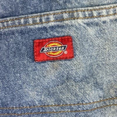 Dickies Jeans Mens 34x32 Blue Denim Straight Workwear Pants Distressed Good Zip - Thumbnail 4