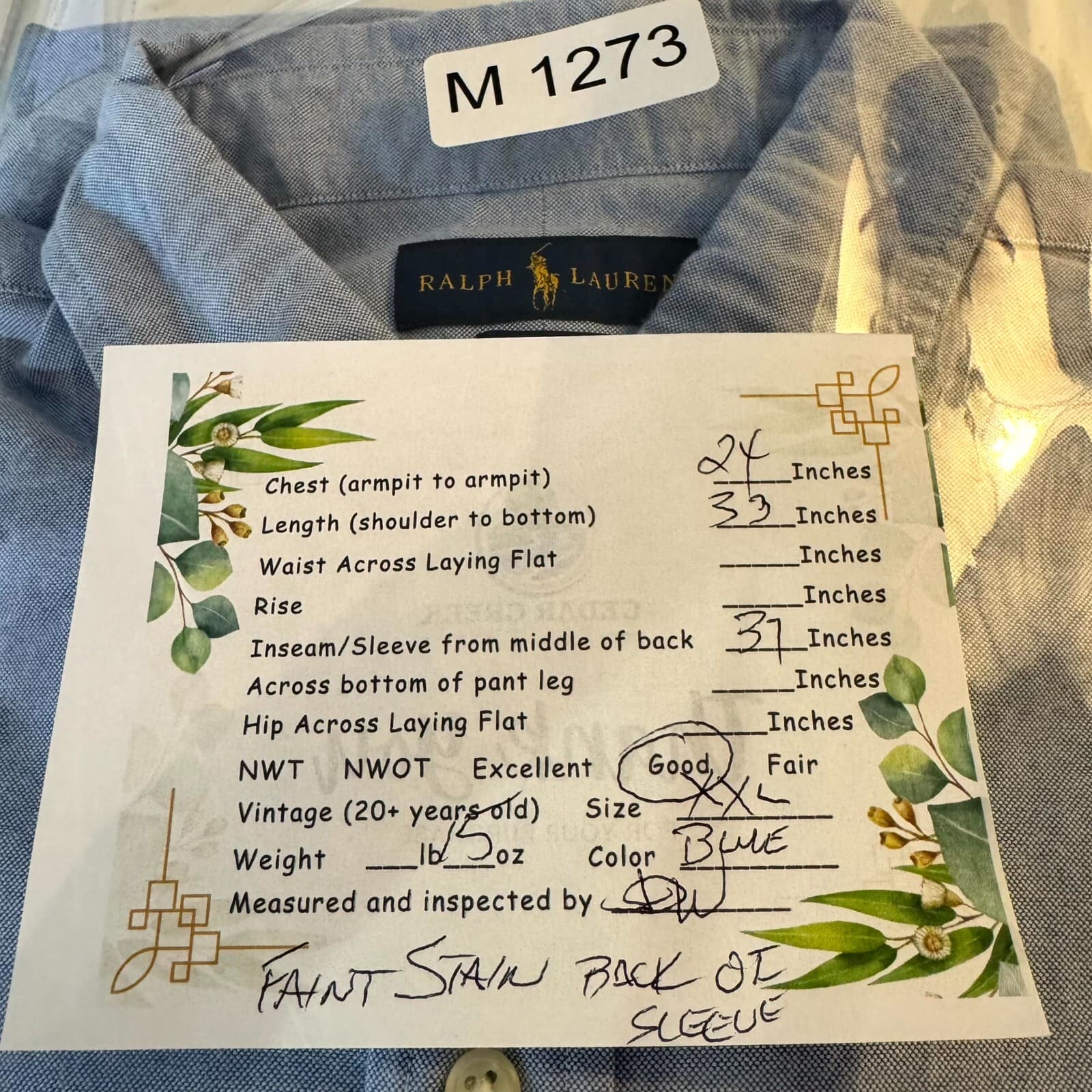 Ralph Lauren Men’s Shirt 2XL Blue Classic Fit Cotton Long Sleeve Button-Down - Thumbnail 16