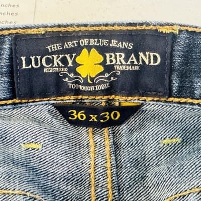 Lucky Brand 329 Classic Straight Jeans Mens 36x28 (36x30) Blue Wash Denim - Thumbnail 6