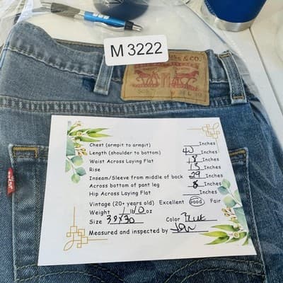 Levis 505 Jeans Mens 38x29 (38x30) Blue Medium Wash Straight Leg Stretch Denim - Thumbnail 10