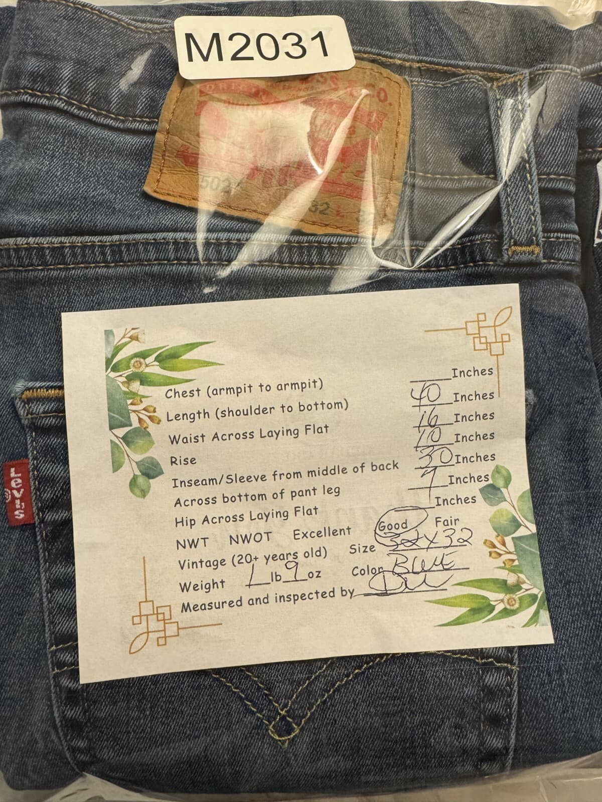 Levi's 502 Men Jeans 32X32 Blue Denim 5-Pockets Mid-Rise Taper Fit Zip Fly - Thumbnail 8