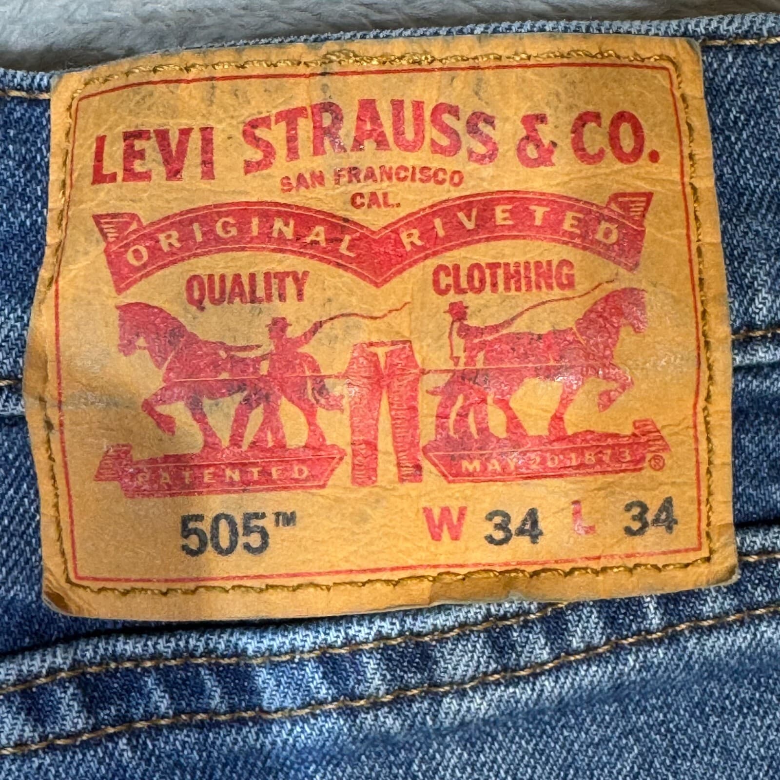Levi’s 505 Men’s Jeans 34x34 Blue Denim Stretch Mid-Rise Straight Leg - Thumbnail 10