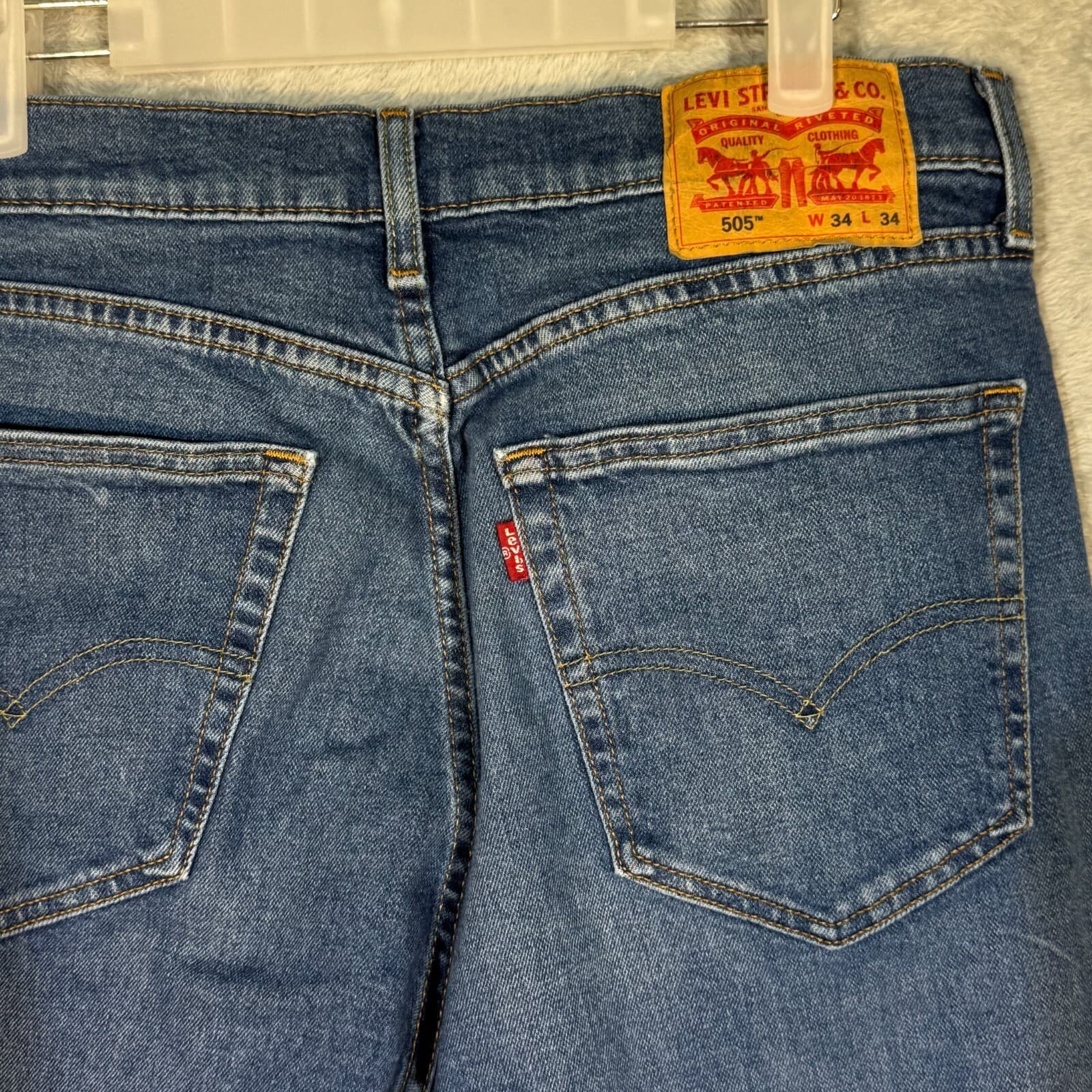 Levi’s 505 Men’s Jeans 34x34 Blue Denim Stretch Mid-Rise Straight Leg - Thumbnail 7