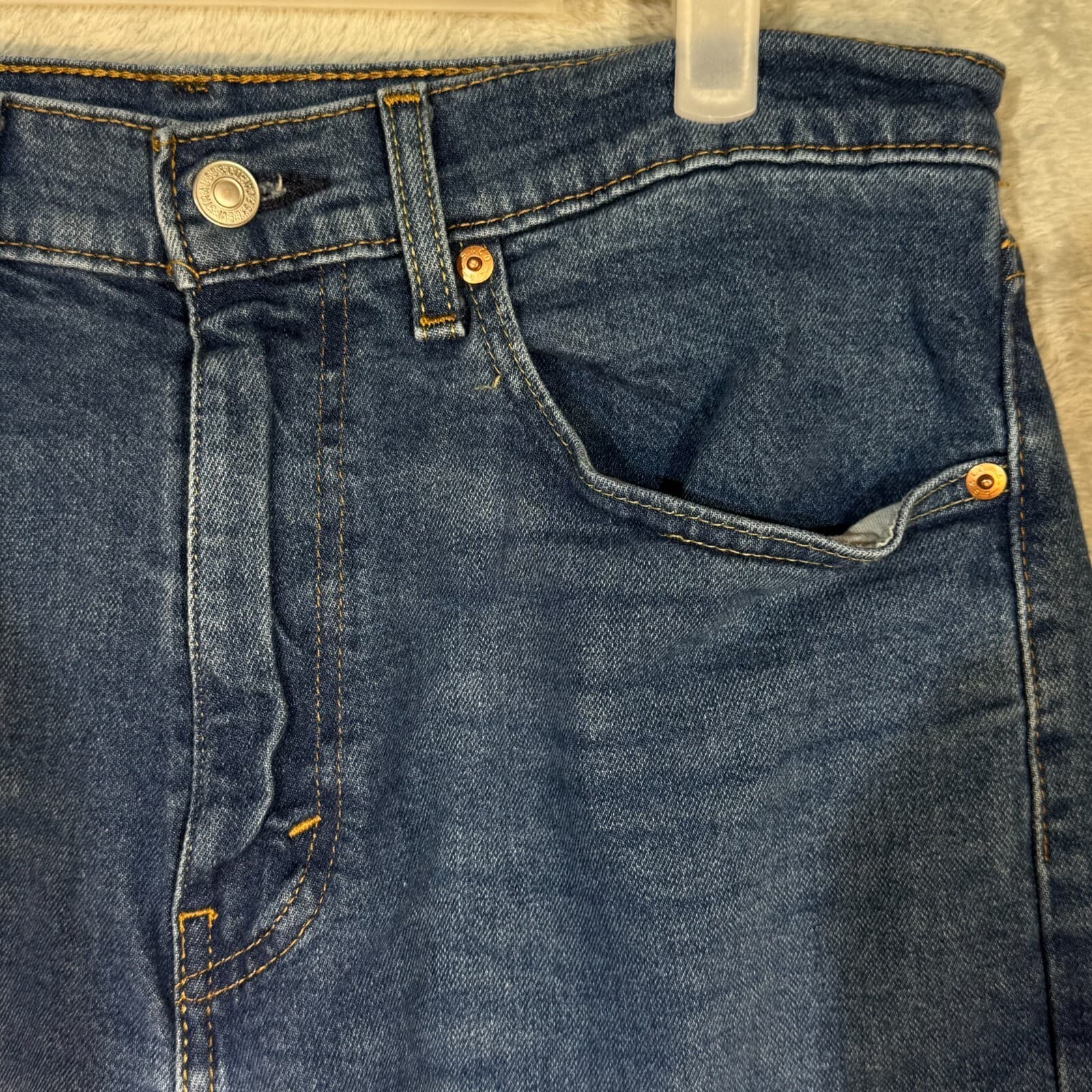 Levi’s 505 Men’s Jeans 34x34 Blue Denim Stretch Mid-Rise Straight Leg - Thumbnail 4