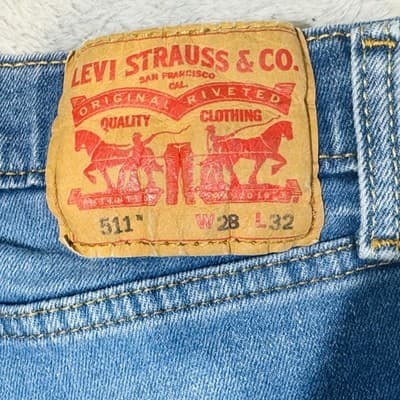Levis 511 Jeans Mens 27x31 (28x32) Light Wash Blue Slim Taper Stretch Denim - Thumbnail 4