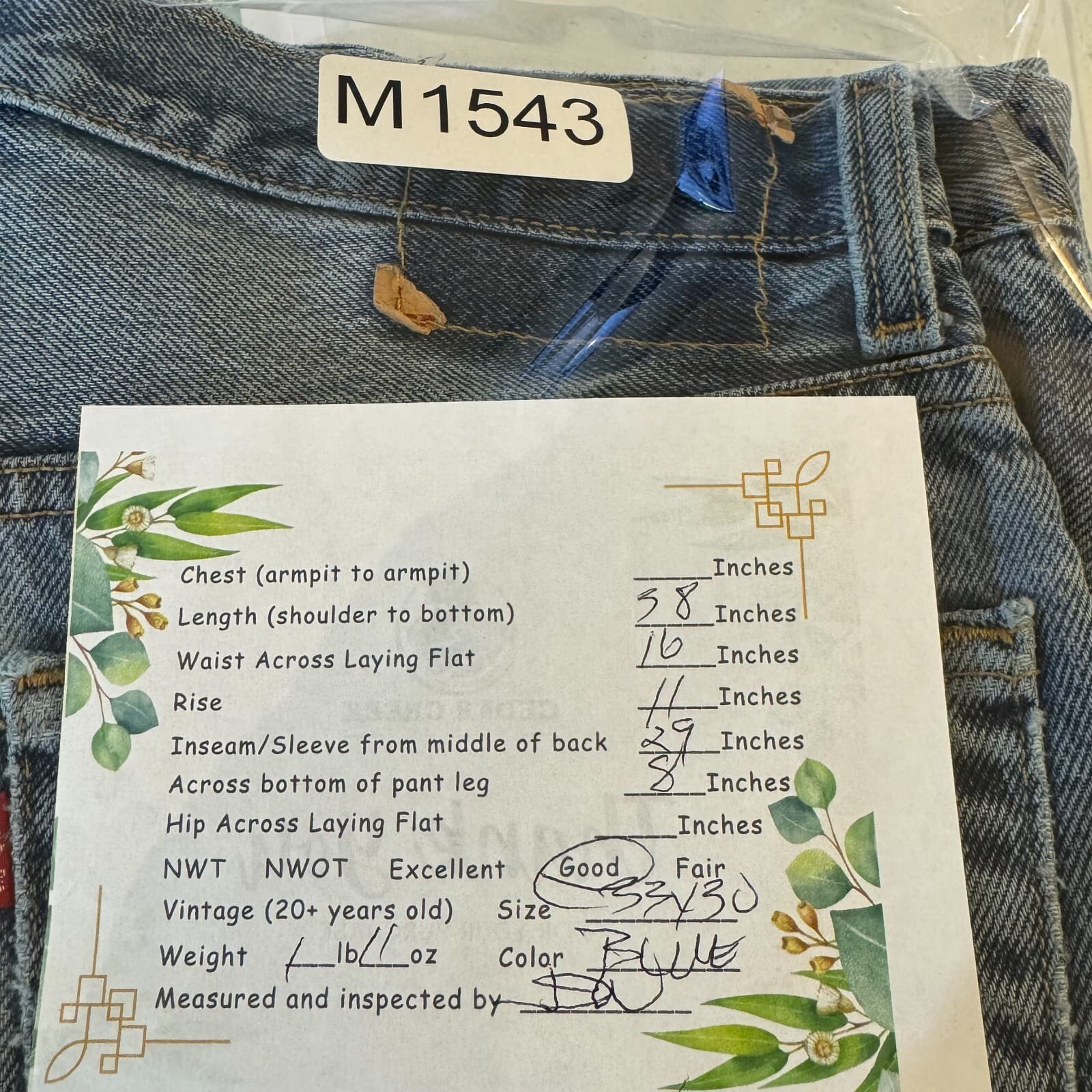 Levi’s 505 Men’s Jeans 33x30 Blue Denim Stretch Regular Fit Straight Leg - Thumbnail 8