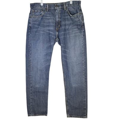 Levis 505 Jeans Mens 36x34 Blue Medium Wash Straight Leg Whiskered Denim Pants - Image 1