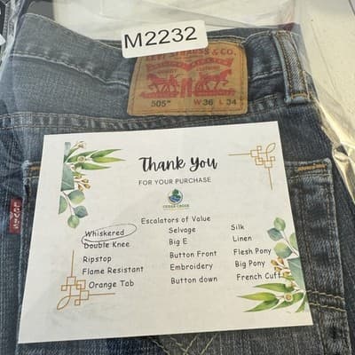 Levis 505 Jeans Mens 36x34 Blue Medium Wash Straight Leg Whiskered Denim Pants - Thumbnail 8