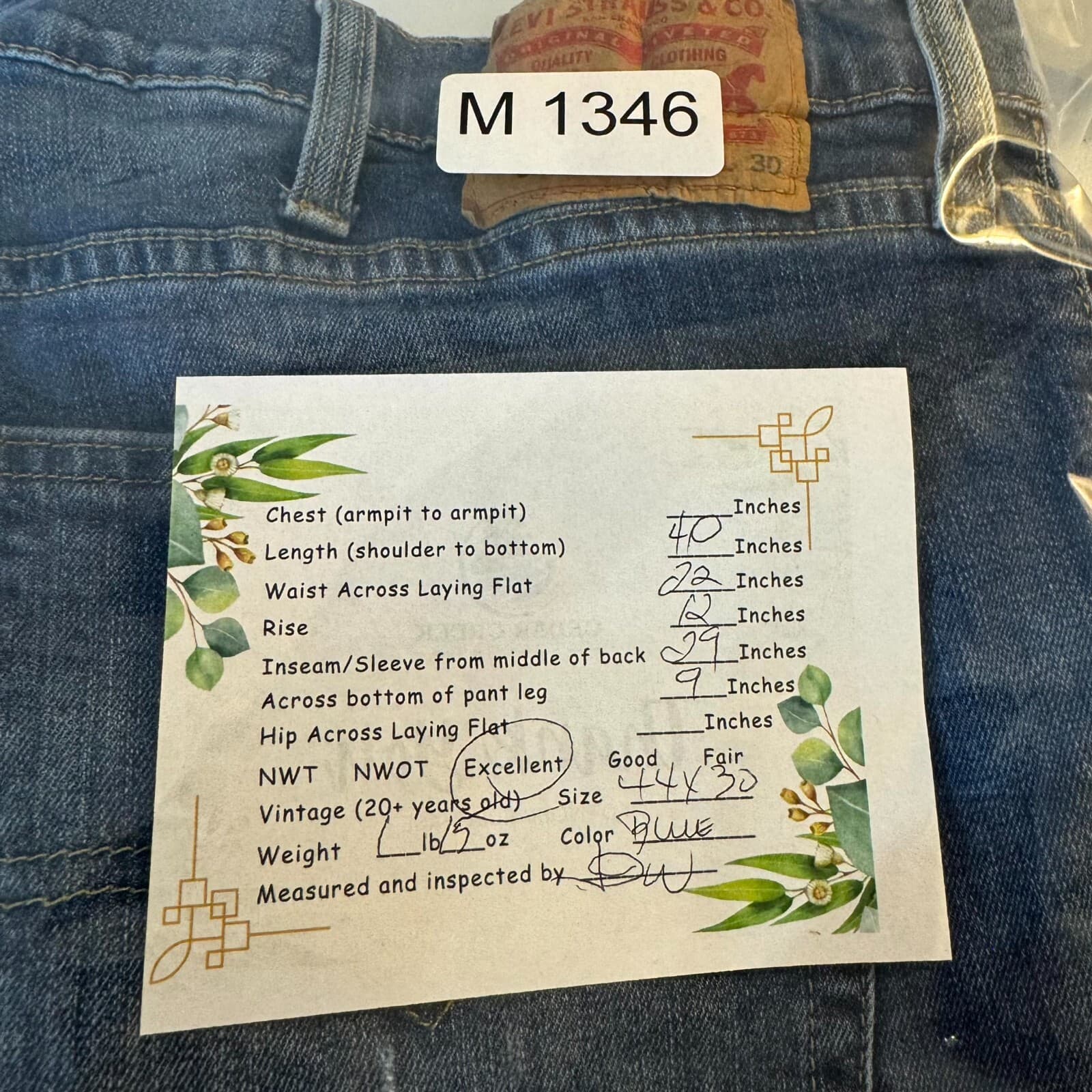 Levi’s 559 Men’s Jeans 44x30 Blue Denim Stretch Mid-Rise Straight Leg - Thumbnail 9